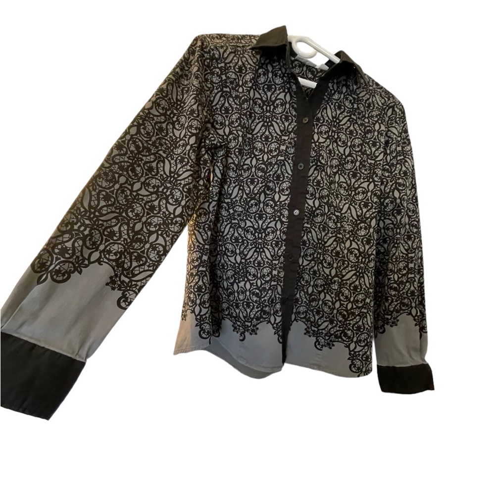New York Company black/gray, lace pattern, Women’s Long Sleeve Button Up Shirt